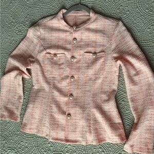Classic Pink Tweed Jacket Women Size M Elegant Blazer